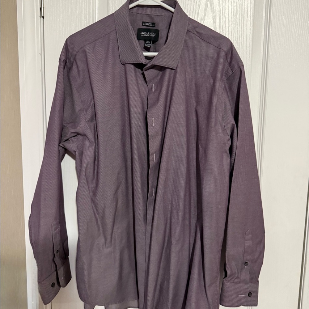 Kenneth Cole AWEARNESS Mens Purple Dress Shirt Slim Fit 18.5 34/35